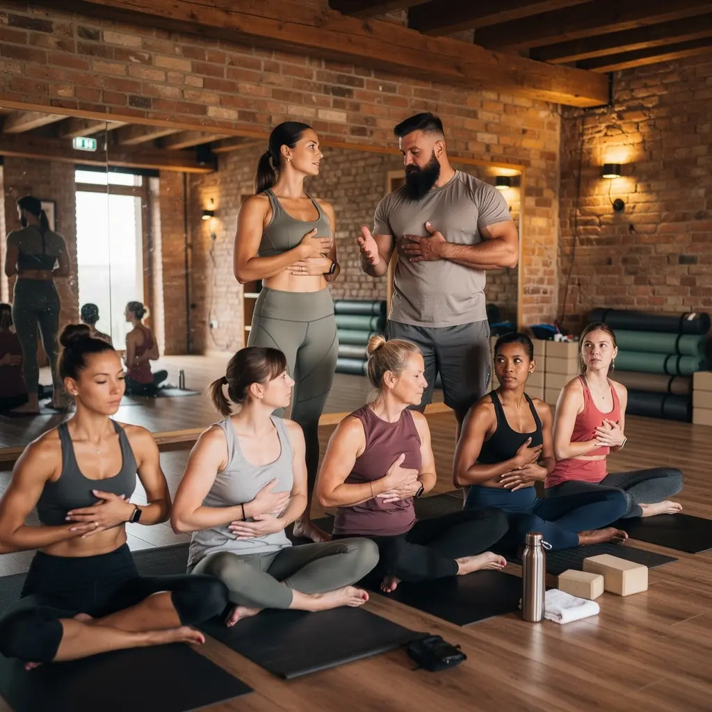 Zbliżenie na techniki oddechowe podczas sesji jogi.