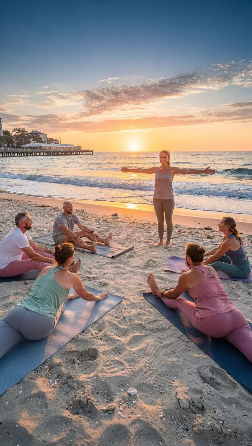 Trener prowadzący sesję jogi, skupiony na długotrwałych pozycjach, pomagający sportowcom w budowaniu wytrzymałości.